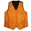 Barry Wang Orange Paisley Wedding Vest V-Neck Mens Silk Suit Waistcoat sold by Barrywang