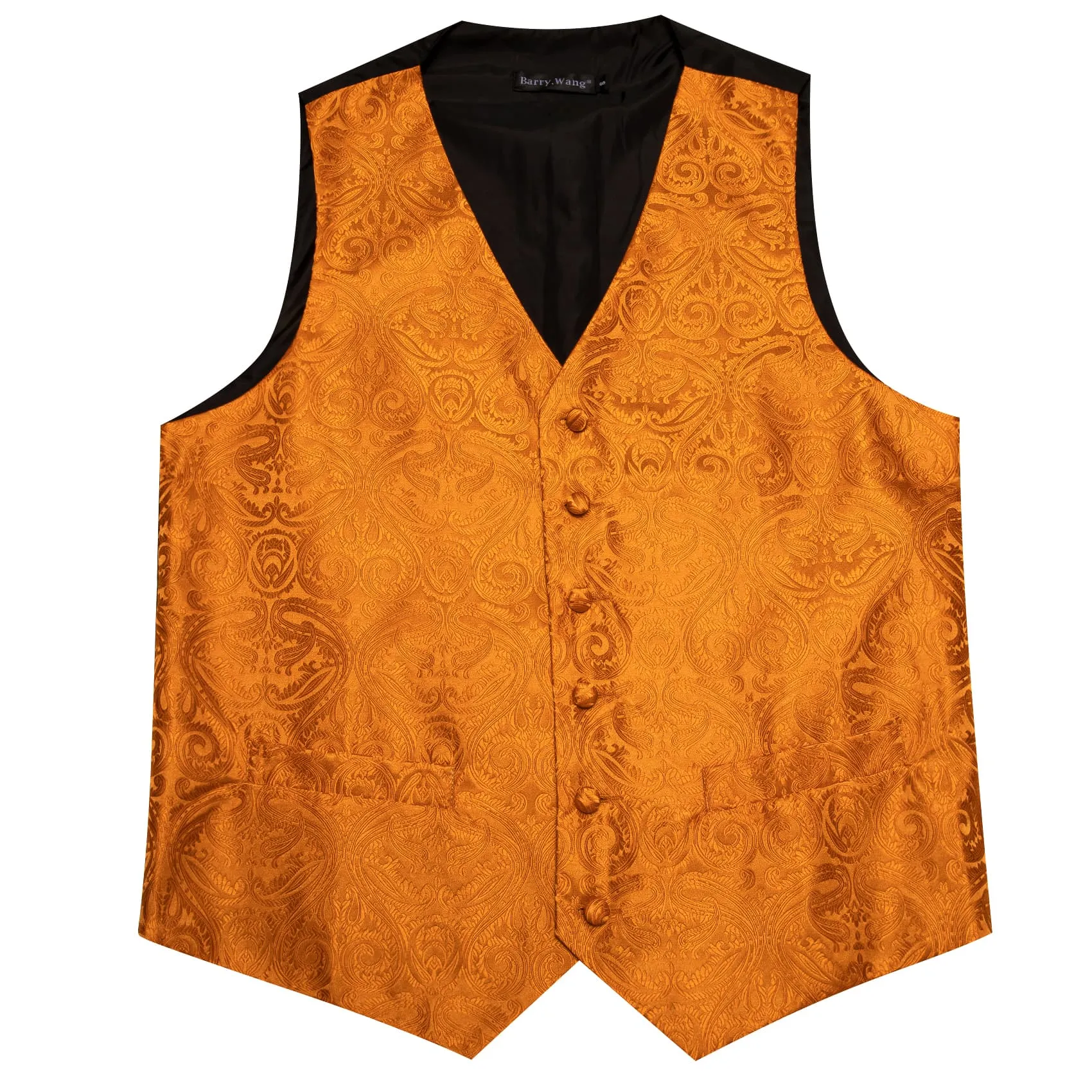 Barry. Wang Orange Paisley Wedding Vest V-Neck Mens Silk Suit Waistcoat sold by Barrywang product image thumbnail 4