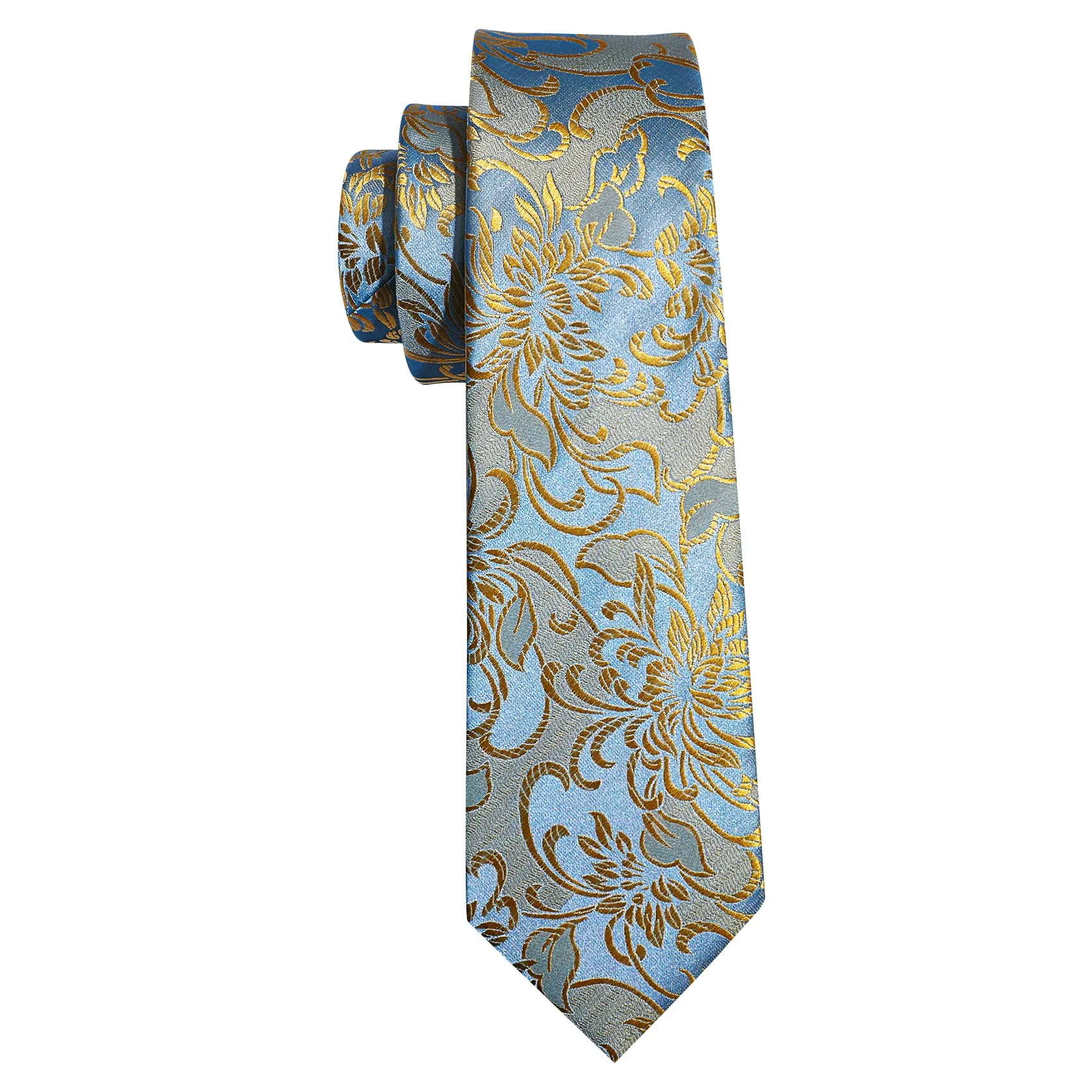 Barry. Wang Gold Blue Flower Silk Tie Hanky Cufflinks Set sold by Barrywang product image thumbnail 5