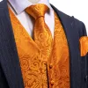 Barry Wang Orange Paisley Wedding Vest V-Neck Mens Silk Suit Waistcoat sold by Barrywang