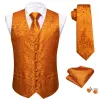 Barry Wang Orange Paisley Wedding Vest V-Neck Mens Silk Suit Waistcoat sold by Barrywang