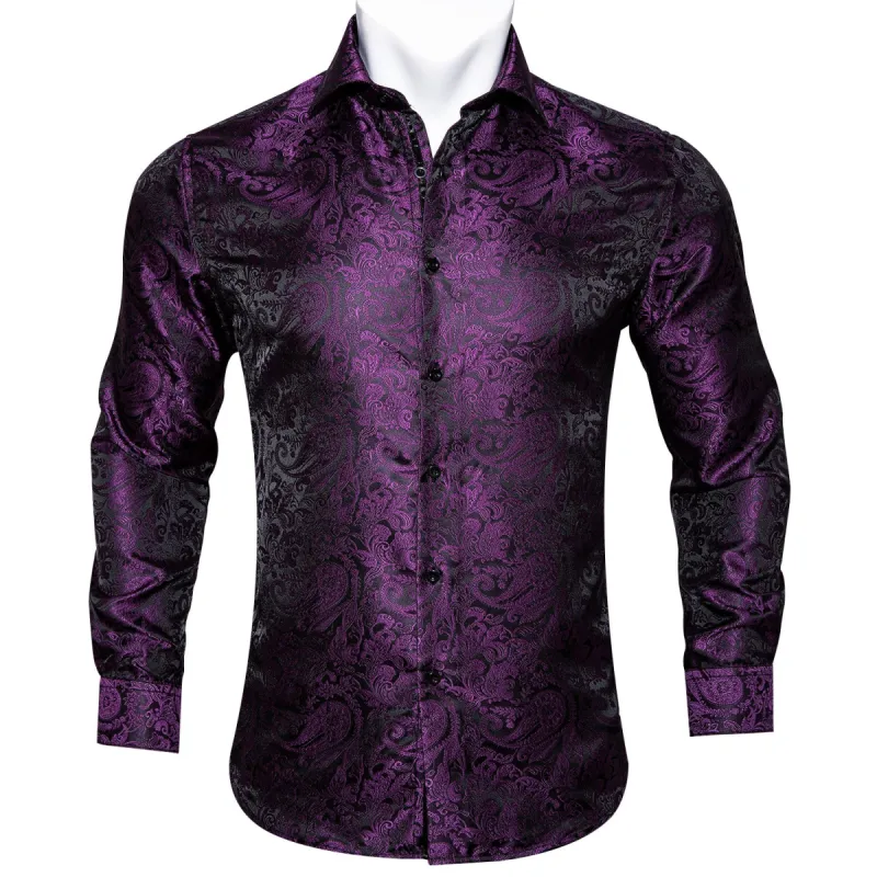 Barry. Wang Button Down Shirt Purple Black Paisley Dress Shirt for Men sold by Barrywang