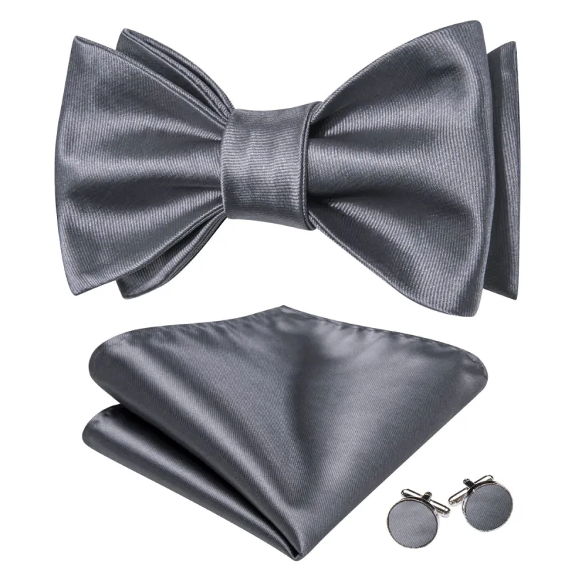 Barry. Wang Self-Tied Bowtie Grey Solid Men's Tie Hanky Cufflinks Set sold by Barrywang