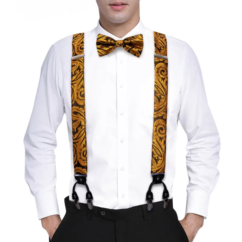 King Gold Paisley Y Back Adjustable Suspenders Bow Tie Set sold by Barrywang