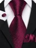 Barry.wang Red Tie  Navy-Blue Geometric Polka Dot Tie Pocket Square Cufflinks Set sold by Barrywang