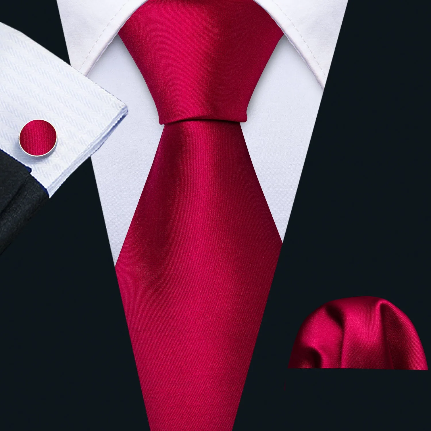 Barry. Wang Satin Necktie Solid Red Necktie Handkerchief Cufflinks Set sold by Barrywang