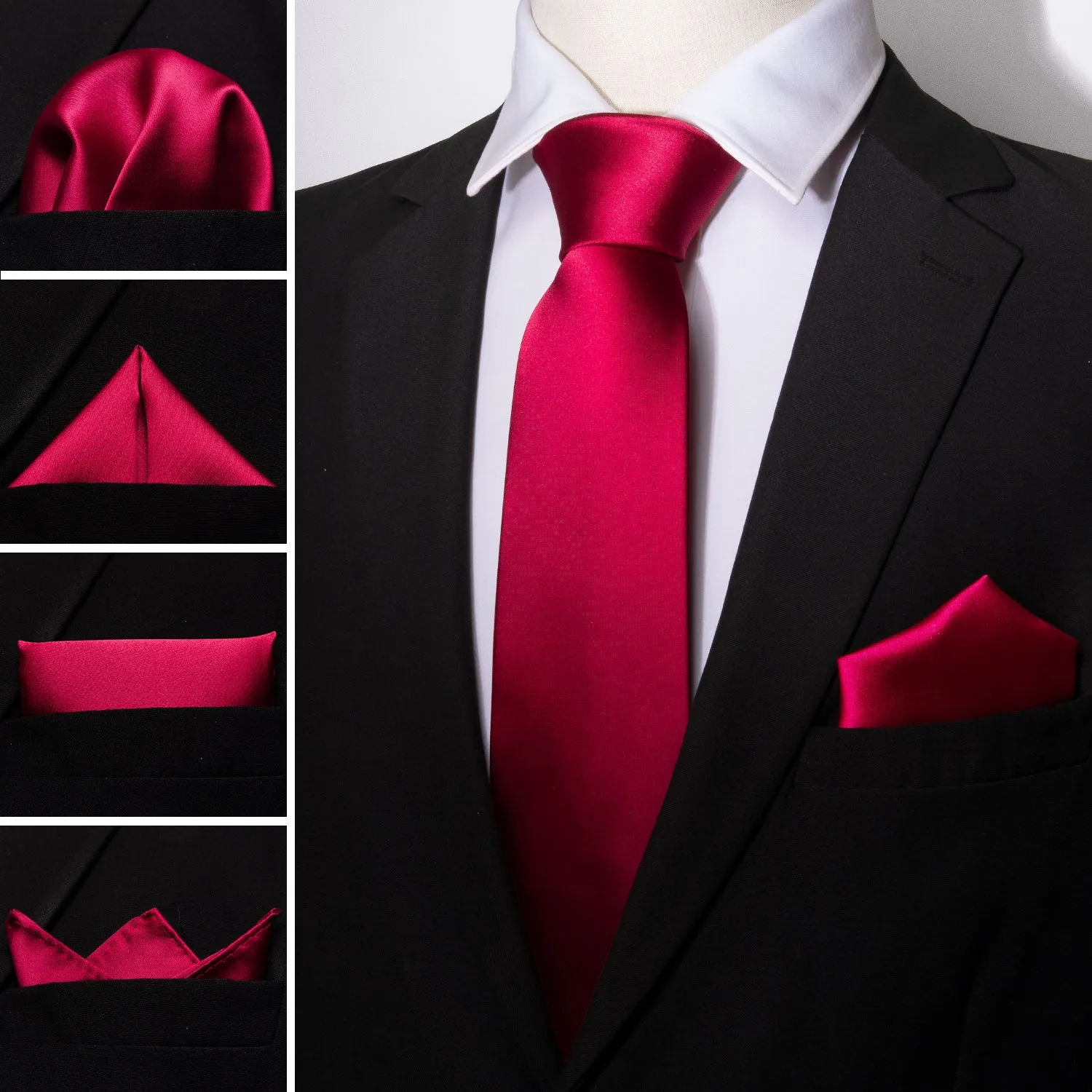 Barry. Wang Satin Necktie Solid Red Necktie Handkerchief Cufflinks Set sold by Barrywang product image thumbnail 3
