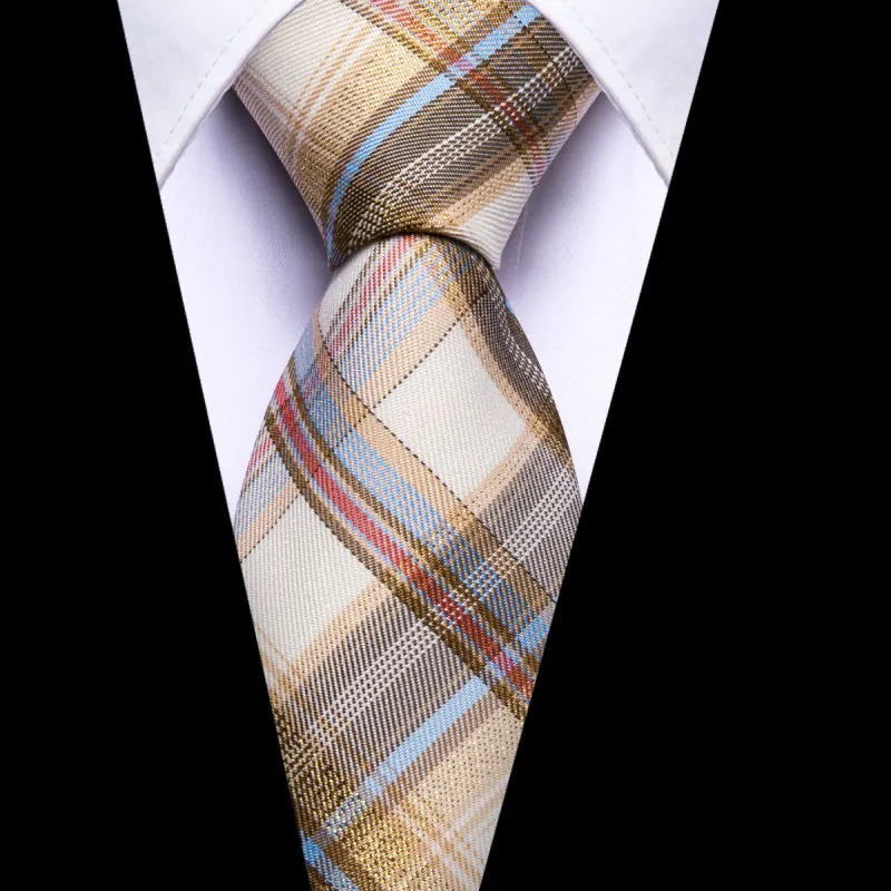 Luxury Yellow Brown Plaid Single Tie sold by Barrywang