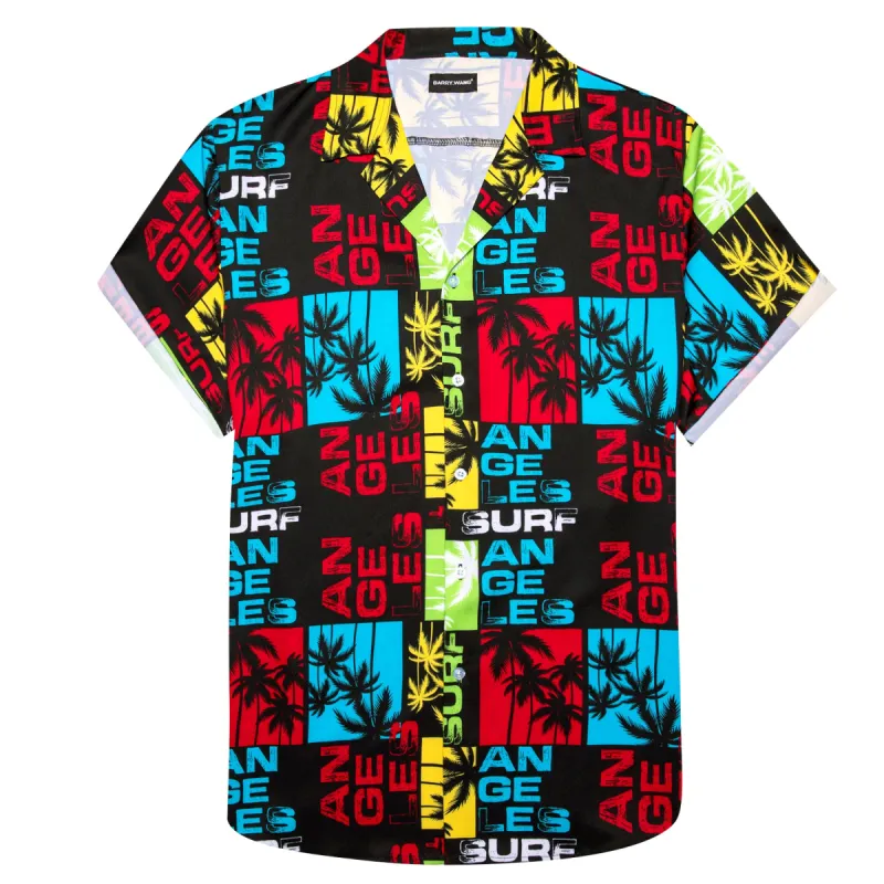 Barry. Wang Shirts Men's Black Red Short Sleeves Summer Hawaii Shirt sold by Barrywang