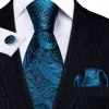 Barry Wang Tie Blue Black Paisley Silk Tie Handkerchief Cufflinks Set sold by Barrywang