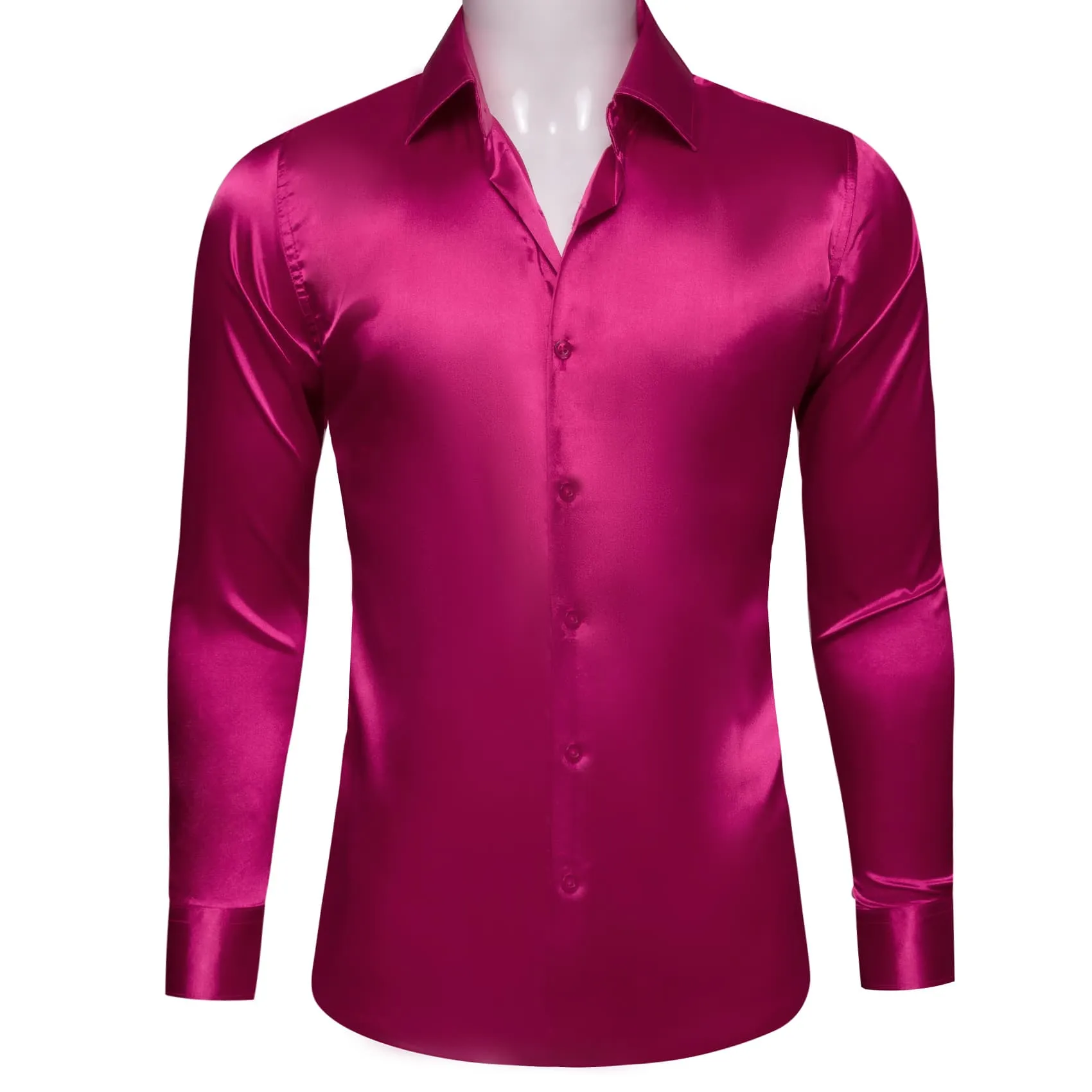 Barry Wang Deep Hot Pink Shirts Solid Long Sleeve Mens Dress Shirt sold by Barrywang product image thumbnail 5