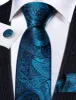 Barry Wang Tie Blue Black Paisley Silk Tie Handkerchief Cufflinks Set sold by Barrywang
