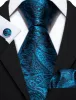 Barry Wang Tie Blue Black Paisley Silk Tie Handkerchief Cufflinks Set sold by Barrywang
