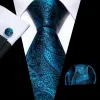 Barry Wang Tie Blue Black Paisley Silk Tie Handkerchief Cufflinks Set sold by Barrywang