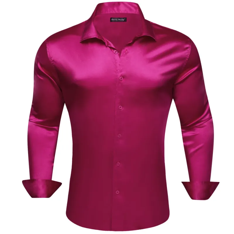 Barry Wang Deep Hot Pink Shirts Solid Long Sleeve Mens Dress Shirt sold by Barrywang