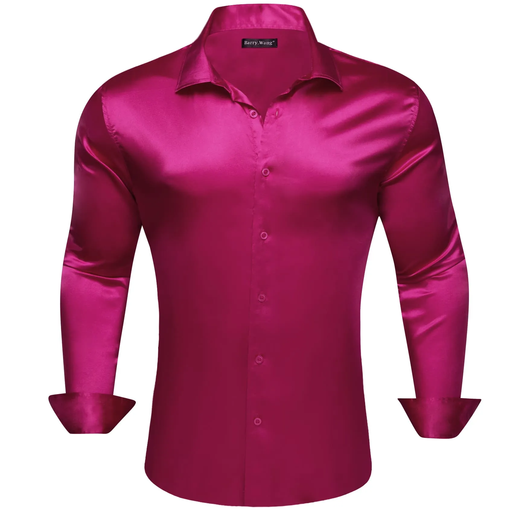 Barry Wang Deep Hot Pink Shirts Solid Long Sleeve Mens Dress Shirt sold by Barrywang