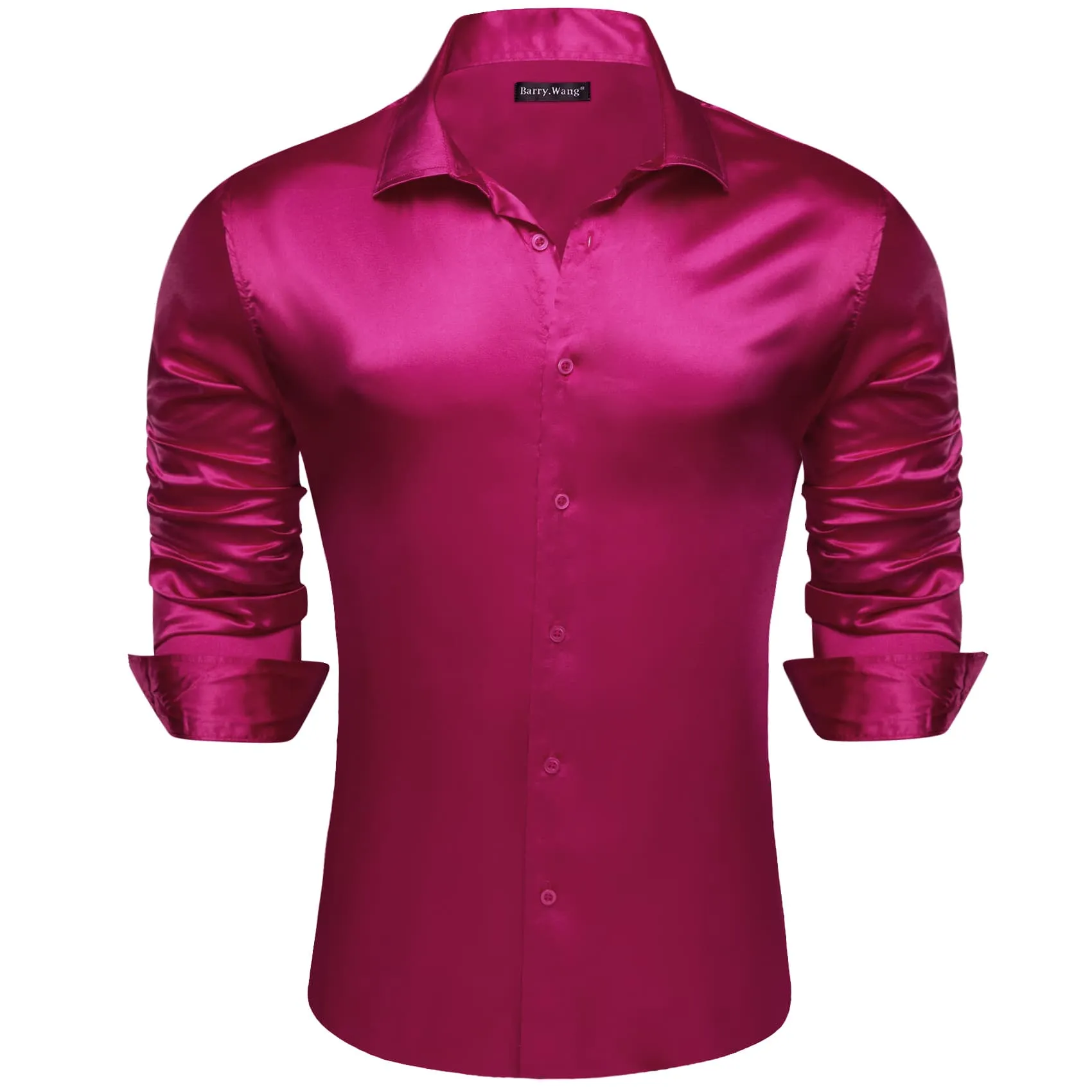 Barry Wang Deep Hot Pink Shirts Solid Long Sleeve Mens Dress Shirt sold by Barrywang product image thumbnail 2