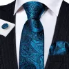 Barry Wang Tie Blue Black Paisley Silk Tie Handkerchief Cufflinks Set sold by Barrywang
