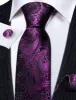 Barry Wang Luxury Purple Men Black Silk Tie Handkerchief Cufflinks Set sold by Barrywang