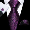 Barry Wang Luxury Purple Men Black Silk Tie Handkerchief Cufflinks Set sold by Barrywang