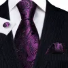 Barry Wang Luxury Purple Men Black Silk Tie Handkerchief Cufflinks Set sold by Barrywang