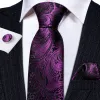 Barry Wang Luxury Purple Men Black Silk Tie Handkerchief Cufflinks Set sold by Barrywang