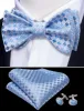 Barry Wang Mens Blue Ties White Plaid Silk Bow Tie Hanky Cufflinks Set sold by Barrywang