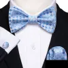 Barry Wang Mens Blue Ties White Plaid Silk Bow Tie Hanky Cufflinks Set sold by Barrywang
