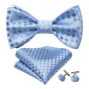 Barry Wang Mens Blue Ties White Plaid Silk Bow Tie Hanky Cufflinks Set sold by Barrywang