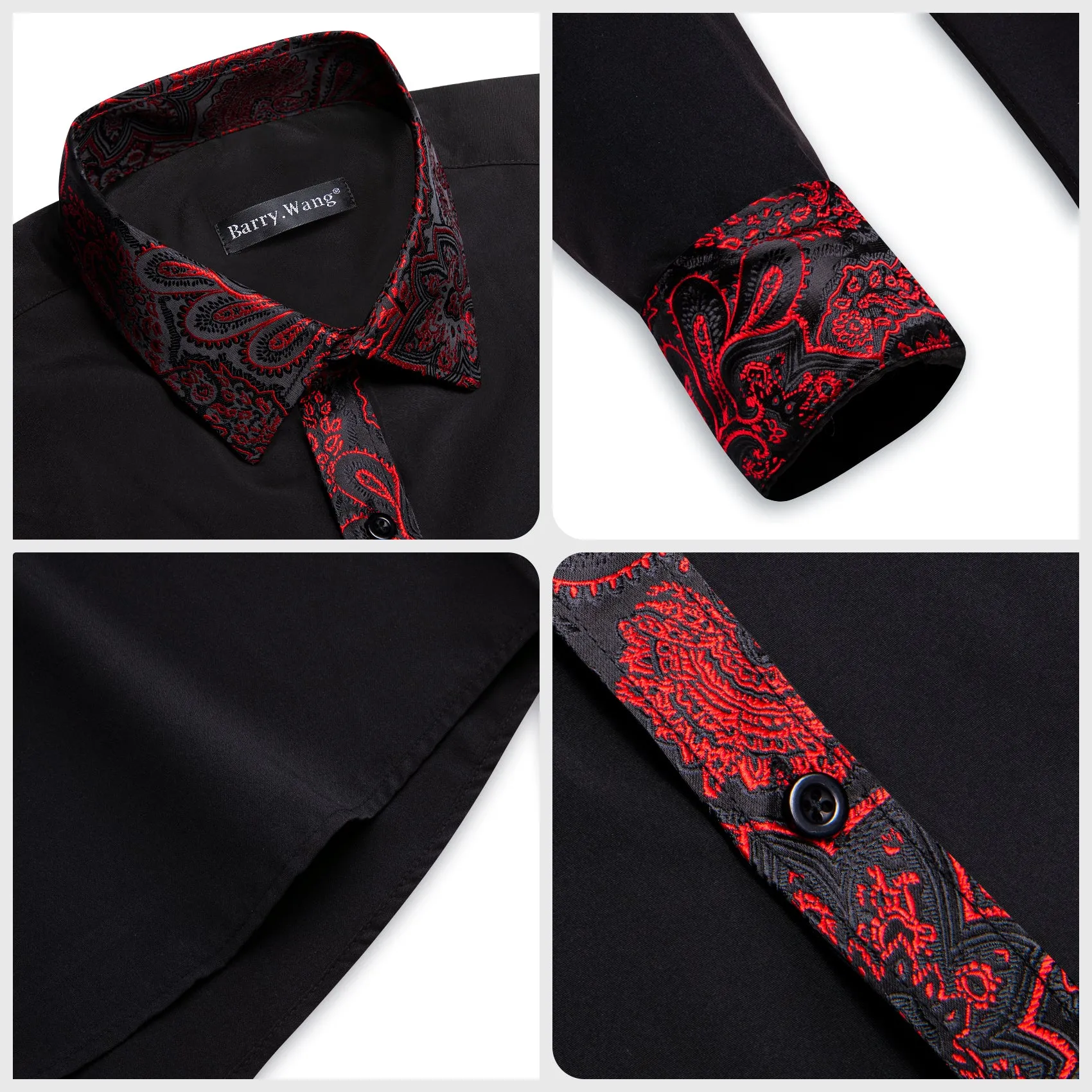 Barry.wang Black Red Splicing Men's Business Shirt sold by Barrywang product image thumbnail 4