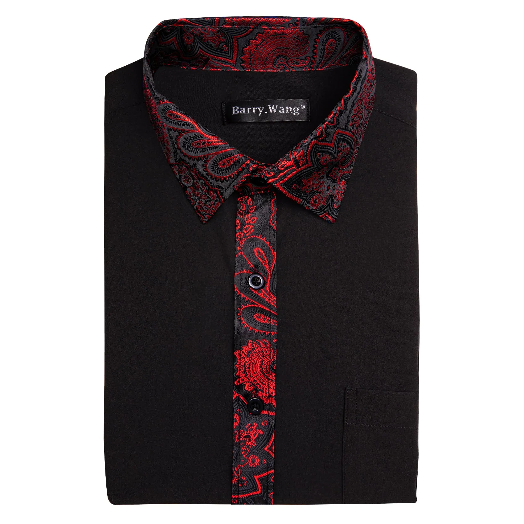 Barry.wang Black Red Splicing Men's Business Shirt sold by Barrywang product image thumbnail 3