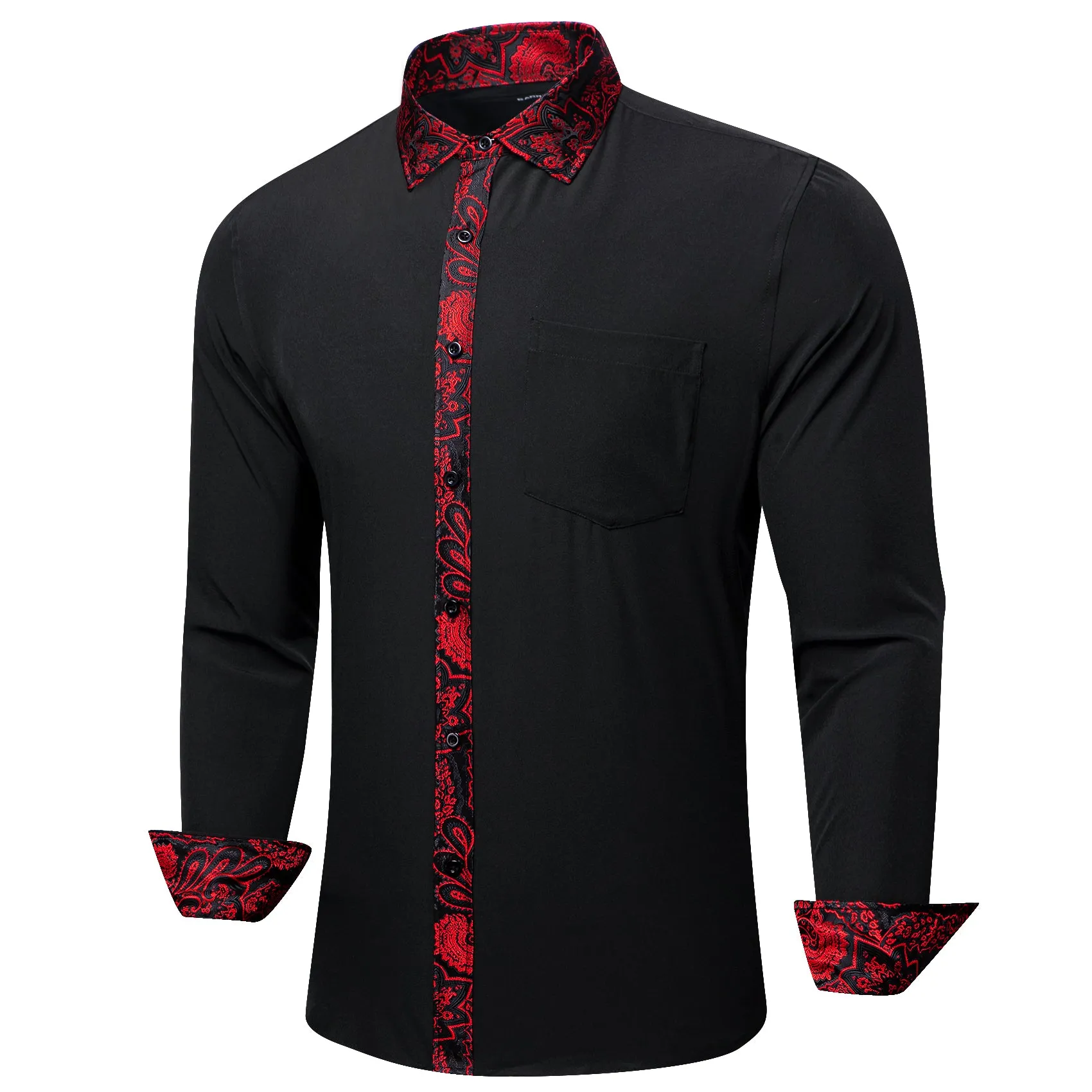 Barry.wang Black Red Splicing Men's Business Shirt sold by Barrywang product image thumbnail 2