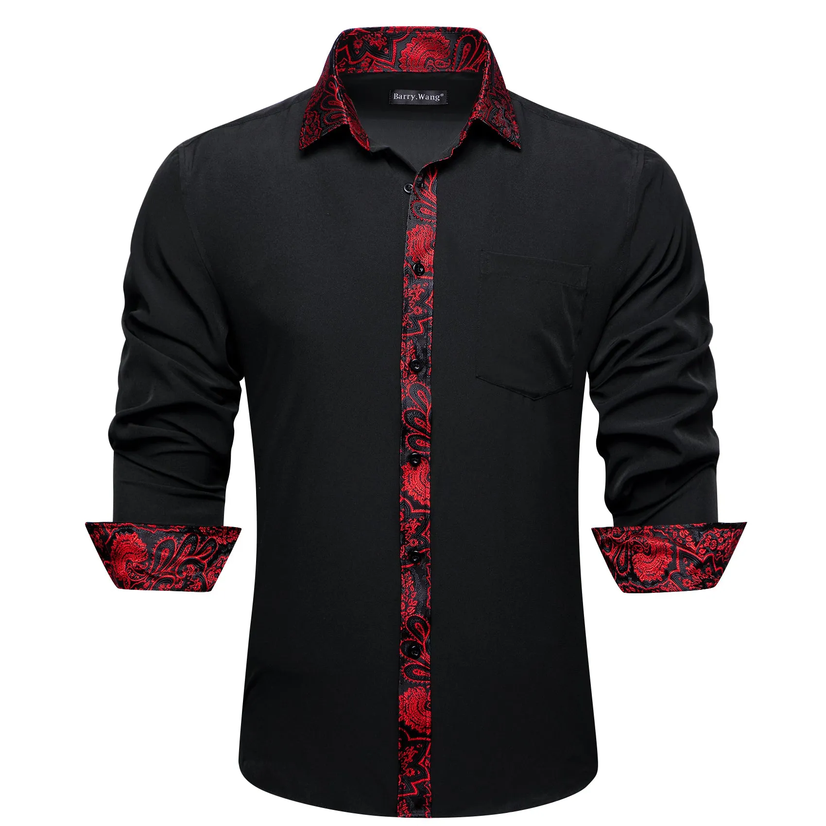 Barry.wang Black Red Splicing Men's Business Shirt sold by Barrywang