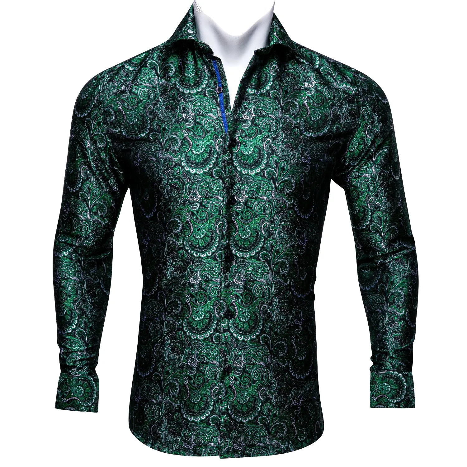 Barry. Wang Green Silk Paisley Tribal Long Sleeve Daily Slim Fit Men's Shirt sold by Barrywang