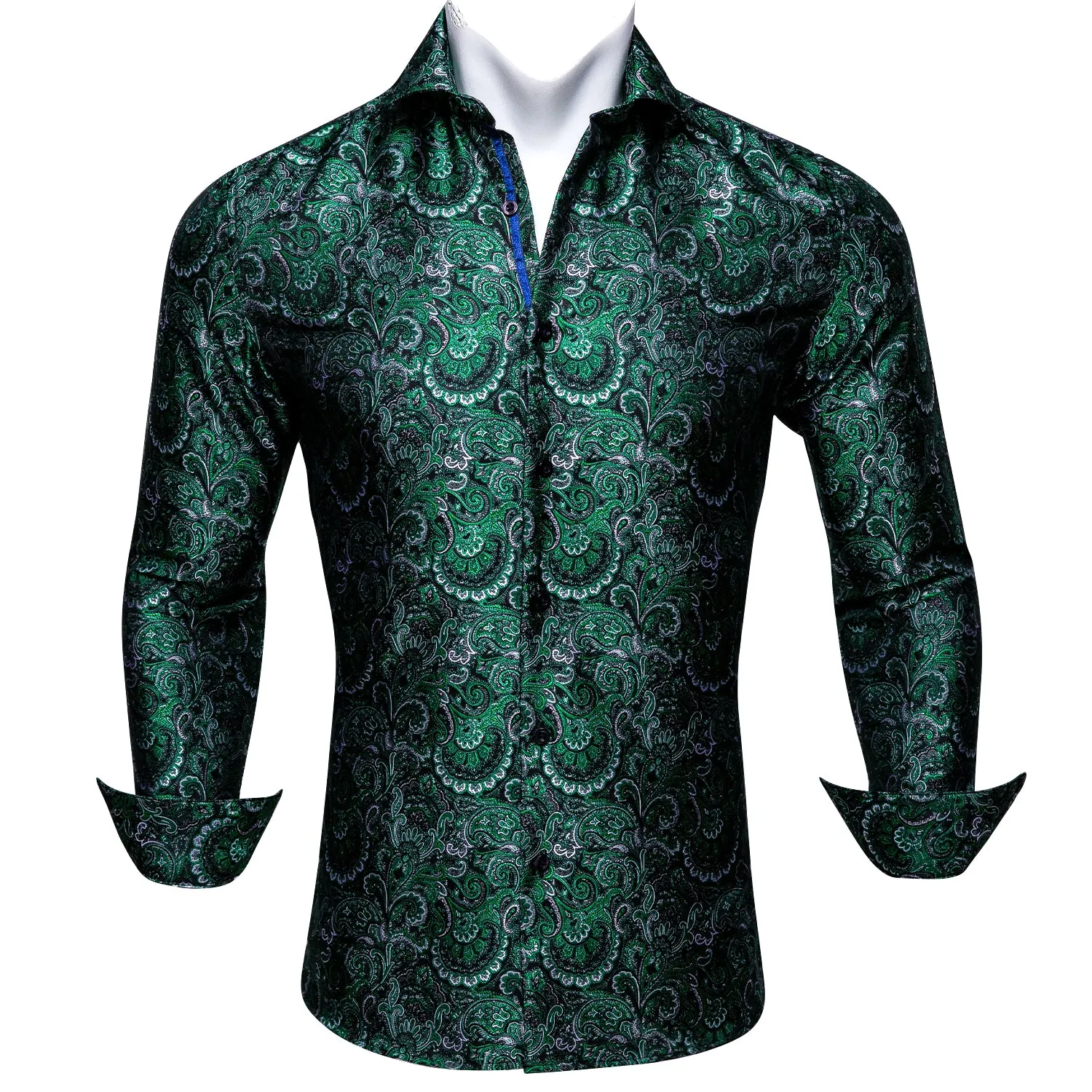 Barry. Wang Green Silk Paisley Tribal Long Sleeve Daily Slim Fit Men's Shirt sold by Barrywang product image thumbnail 3