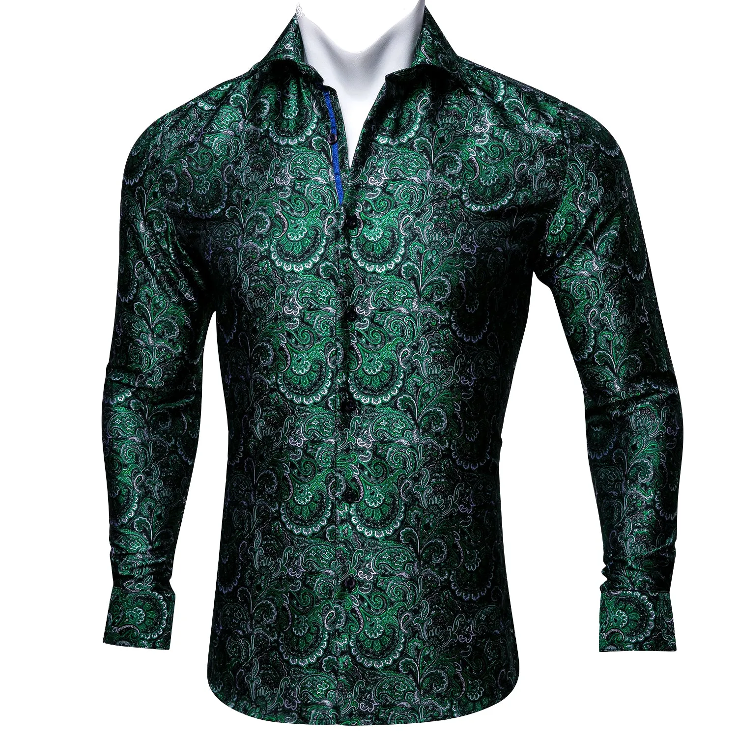 Barry. Wang Green Silk Paisley Tribal Long Sleeve Daily Slim Fit Men's Shirt sold by Barrywang product image thumbnail 2