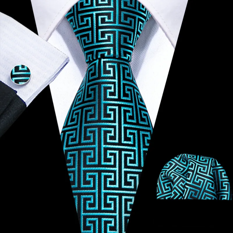 Green Novelty Silk Tie Handkerchief Cufflinks Set sold by Barrywang