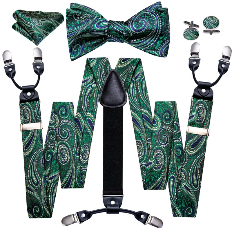 Green Paisley Y Back Adjustable Suspenders Bow Tie Set sold by Barrywang