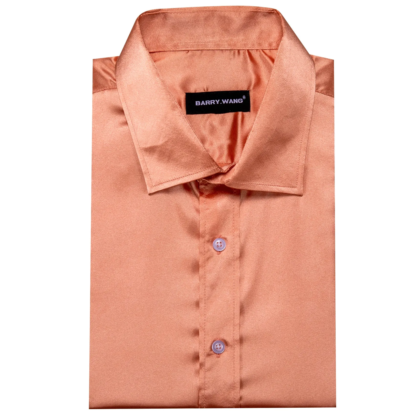 Barry. Wang Button Down Shirt Coral Solid Silk Men's Long Sleeve Shirt sold by Barrywang product image thumbnail 3