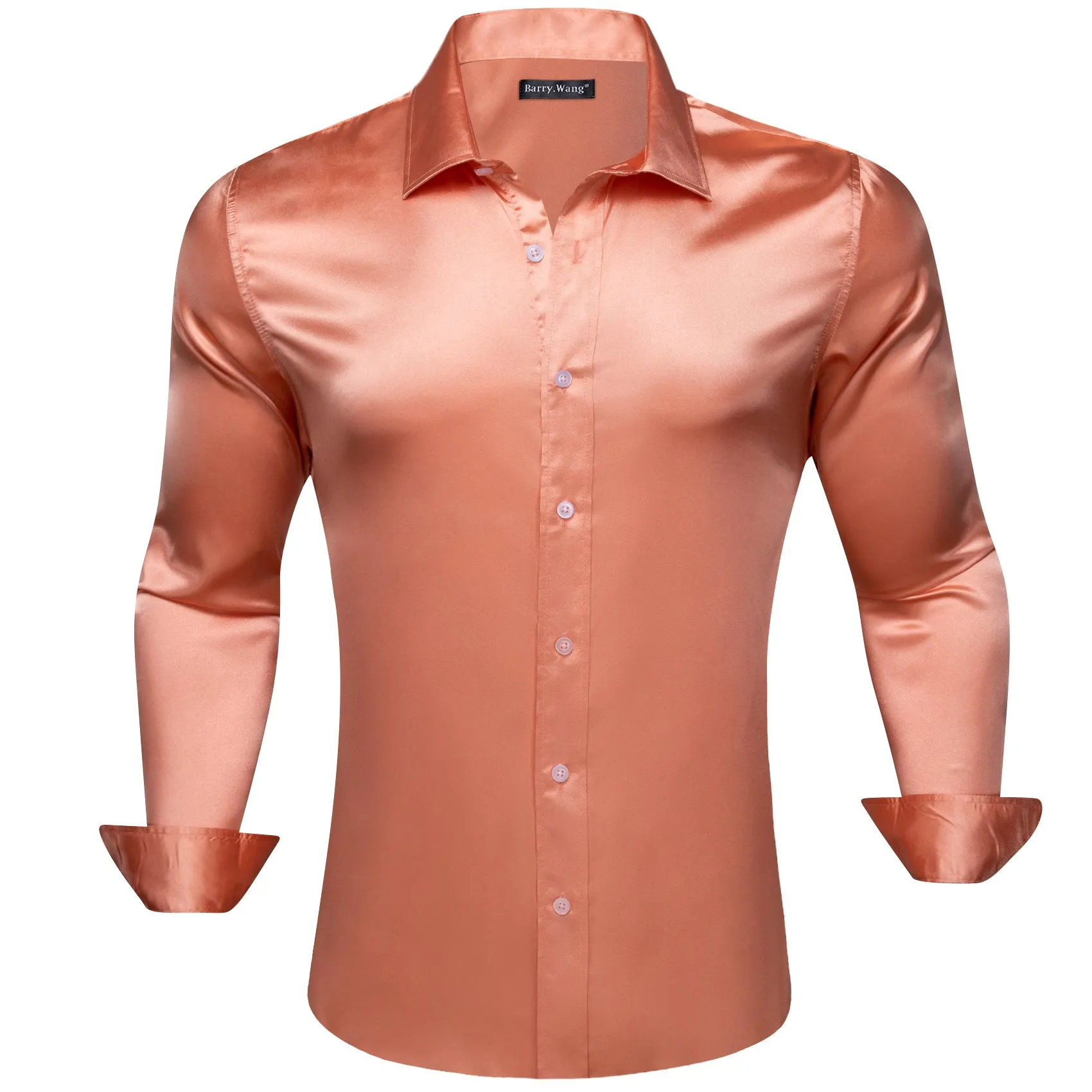 Barry. Wang Button Down Shirt Coral Solid Silk Men's Long Sleeve Shirt sold by Barrywang product image thumbnail 2