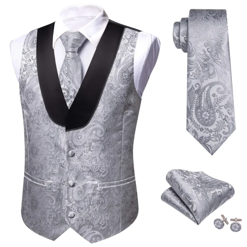 Barry. Wang Purple Tie Black Paisley Silk Necktie Hanky Cufflinks Set made by Barrywang