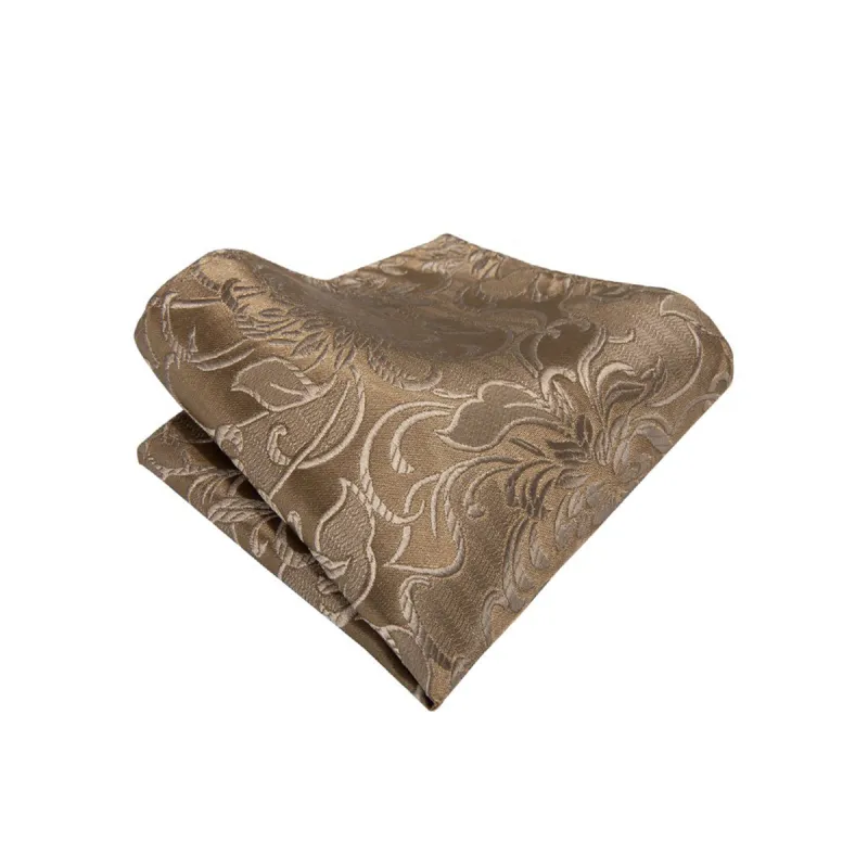 Barry Wang Champagne Gold Floral Silk Wedding Pocket Square for Men sold by Barrywang