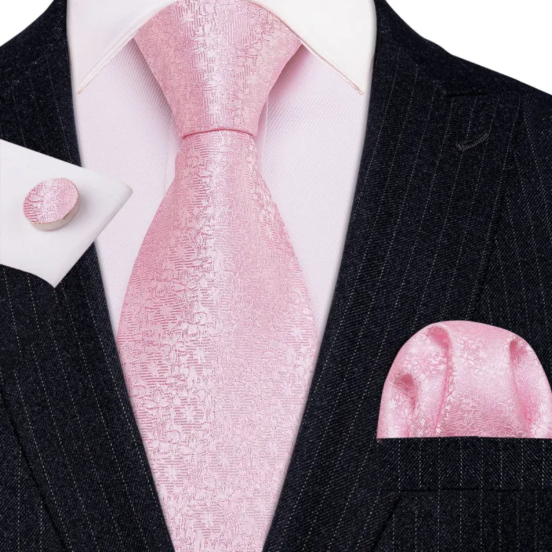 Barry. Wang Light Pink Floral Men's Necktie Pocket Square Cufflinks Set sold by Barrywang