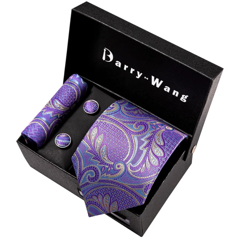 Lavender Purple Paisley Silk Men's Tie Pocket Square Cufflinks Gift Box Set sold by Barrywang