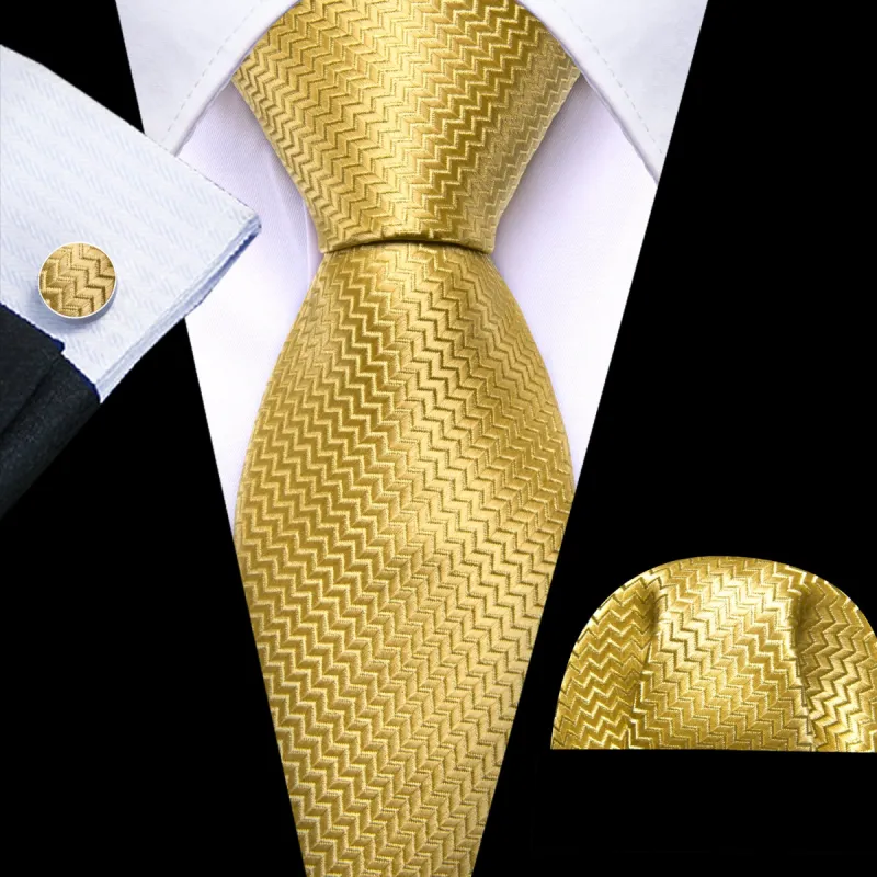 Barry Wang Men's Yellow Necktie Jacquard Ripple Silk 63 Inches Tie Set sold by Barrywang