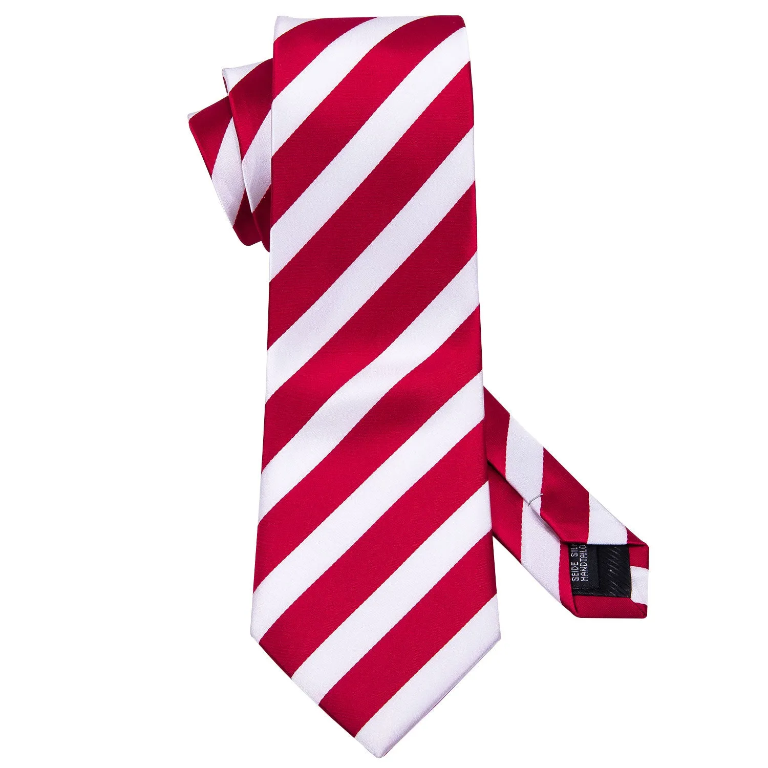 Barry. Wang Mens Red White Striped Silk Tie Pocket Square Cufflinks Set sold by Barrywang product image thumbnail 5
