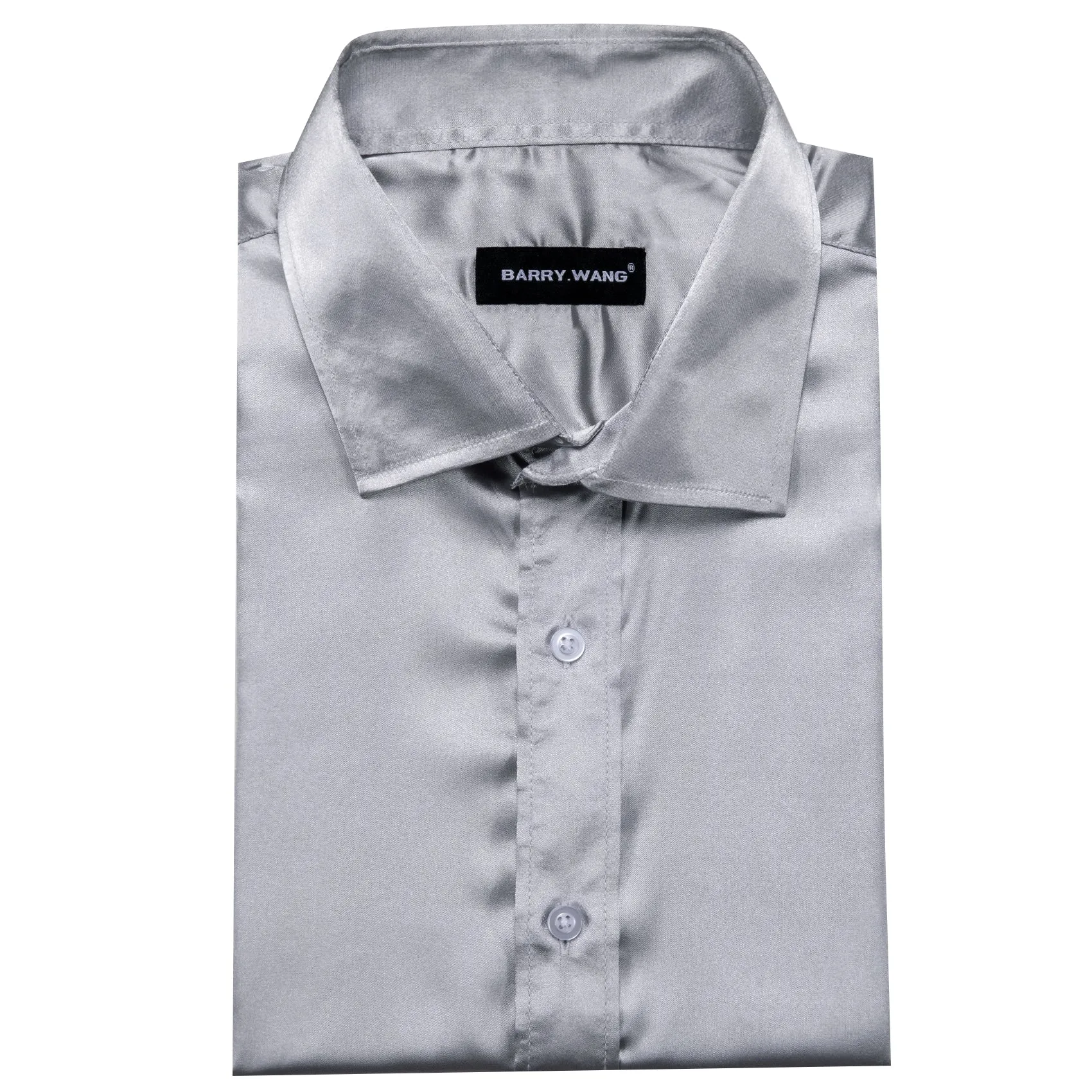 Barry.Wang Grey Shirt Solid Satin Dress Shirt Men's Long Sleeve Top sold by Barrywang product image thumbnail 4