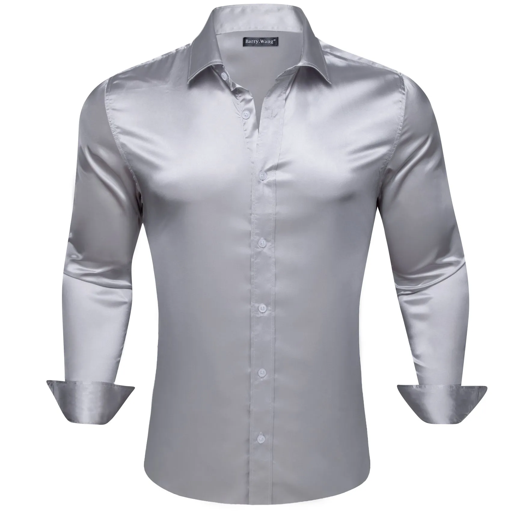 Barry.Wang Grey Shirt Solid Satin Dress Shirt Men's Long Sleeve Top sold by Barrywang product image thumbnail 2