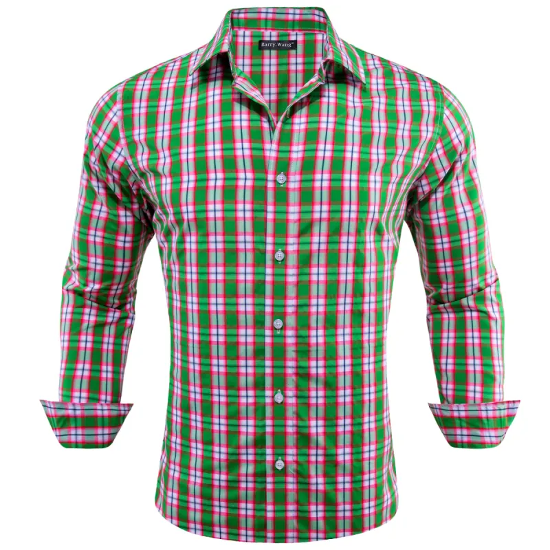 Barry.wang Green Red Plaid Men's Shirt sold by Barrywang