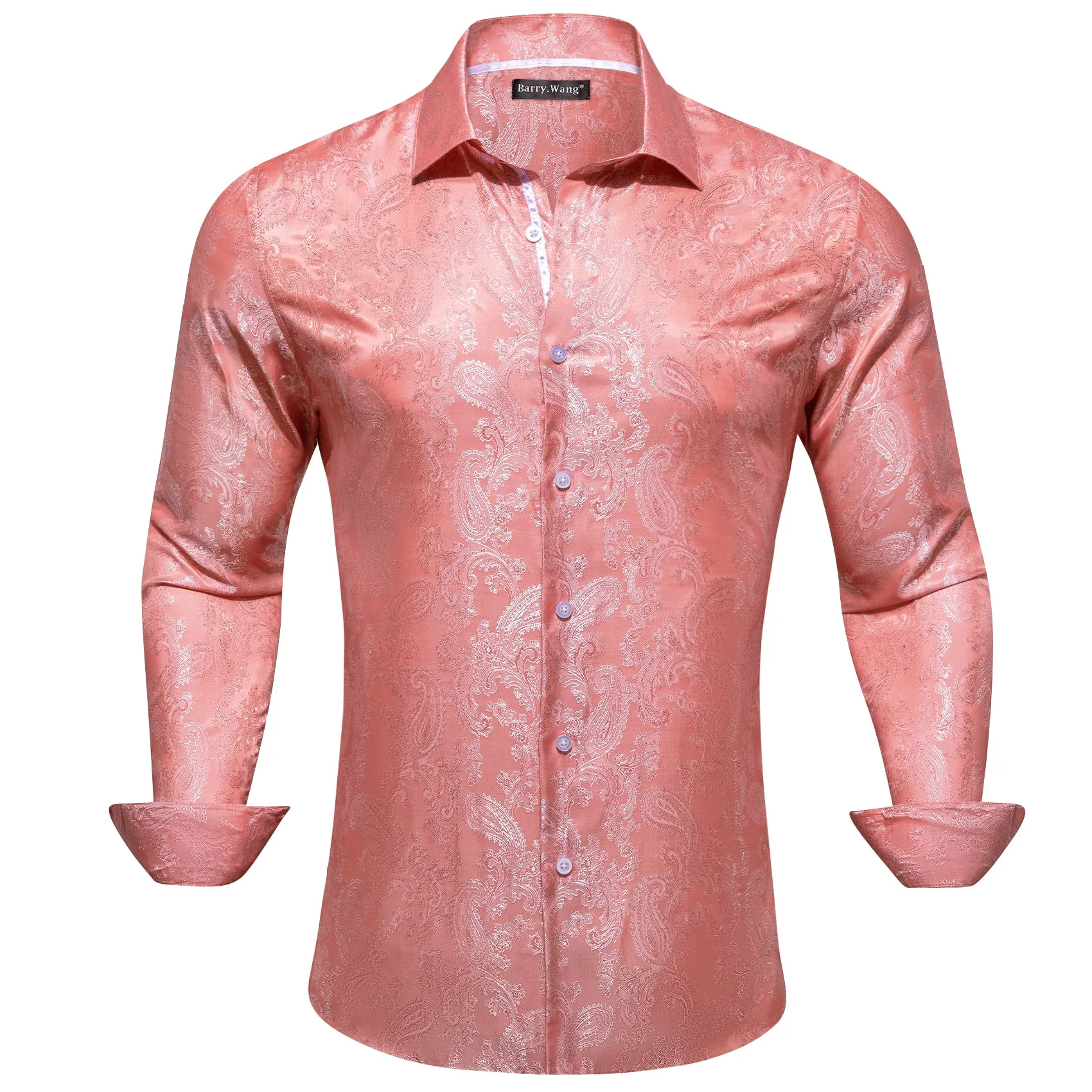 Barry Wang Pink Paisley Shirt Light Coral Silk Men's Button Up Shirt sold by Barrywang product image thumbnail 2